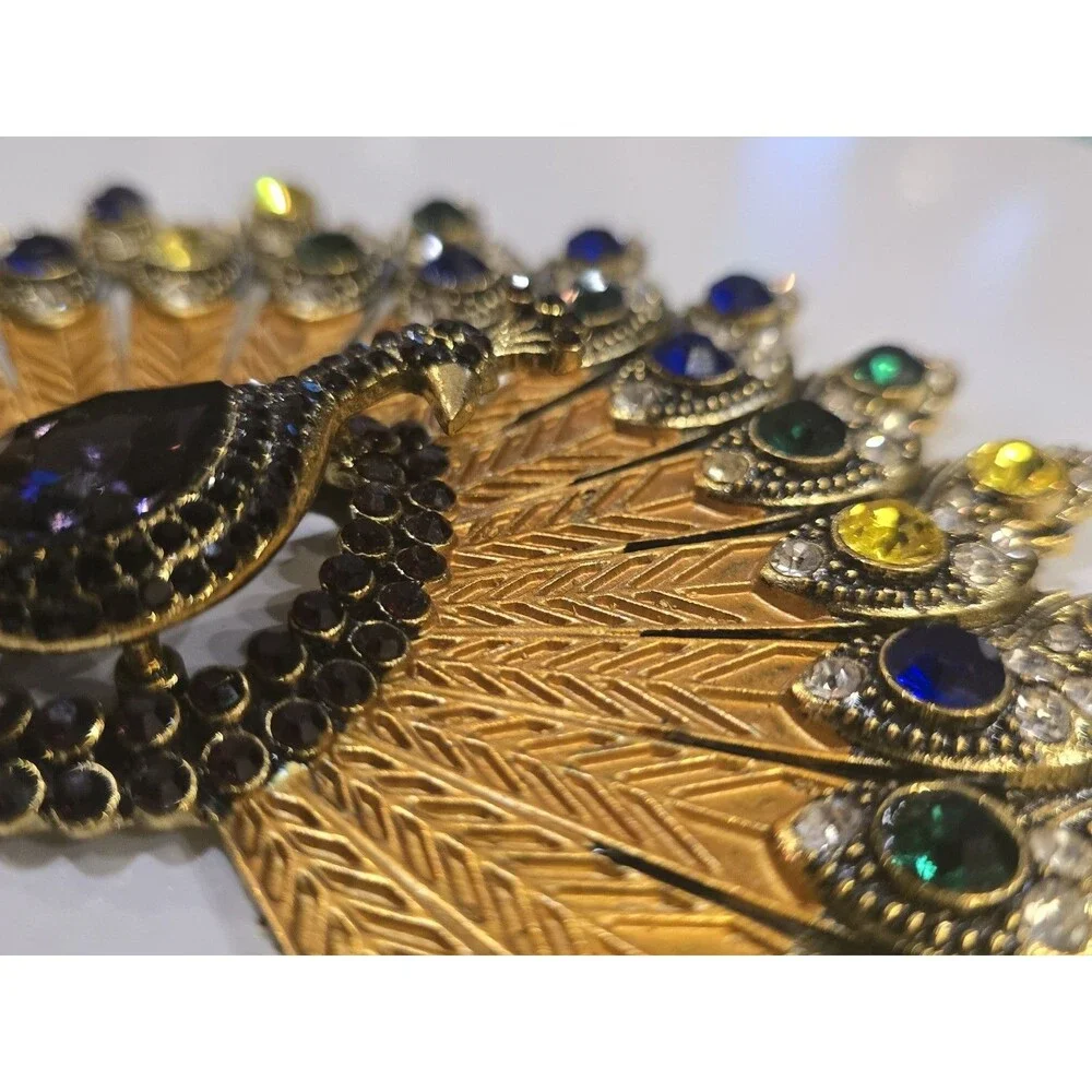 Vintage Peacock Rhinestone Jewelry Component / Necklace Centerpiece One Missing